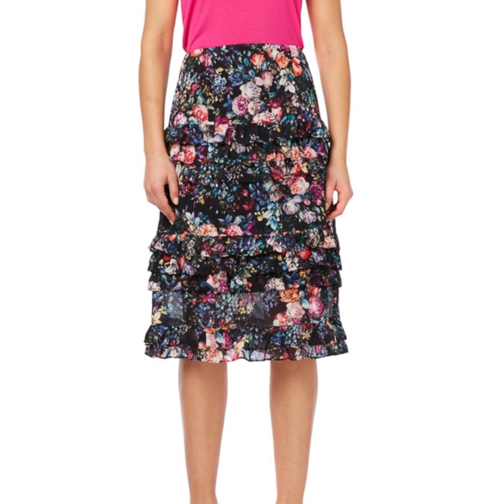 NWT Nicole Miller Size 16 Floral Ruffled Skirt